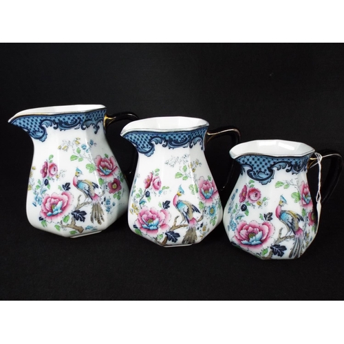 14 - Set of three graduated Lolsol ware Transfer printed jugs. Tallest 7.5 inches. TOC era.