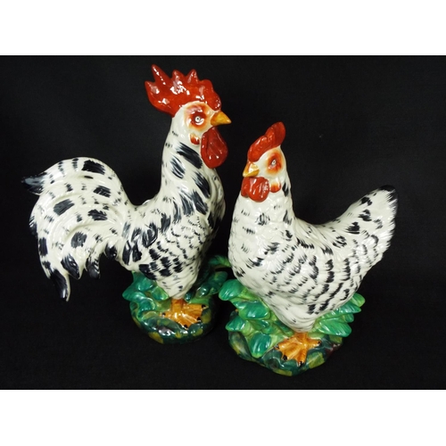 18 - Pair of Lifesize majolica bantam chickens.