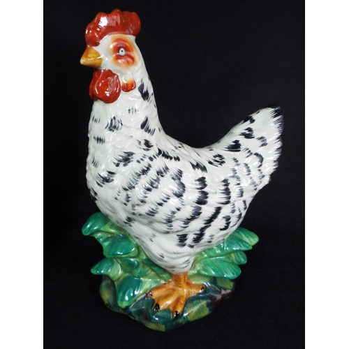 18 - Pair of Lifesize majolica bantam chickens.