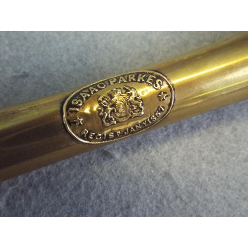 206 - Unusual walking stick handle with retractable spring loaded steel blade, Isaac Parkes. Reg 1857