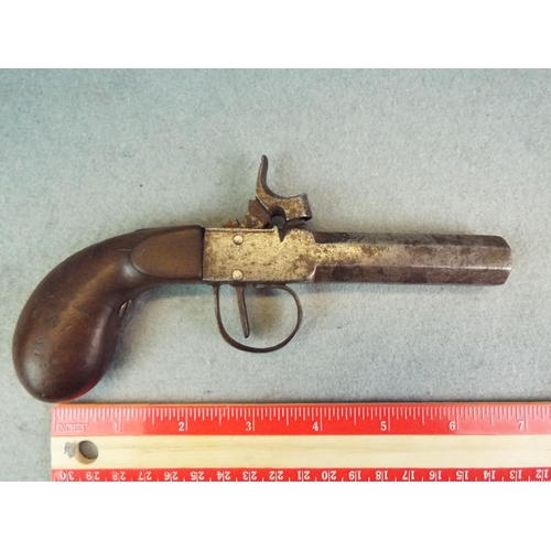 207 - Victorian Percussion pistol, hexagonal barrel, working mechaninsm, marked 282