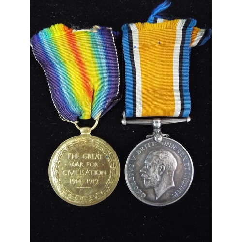 211 - WW1  1914/18 medal plus 1918 victory medal. Awarded to Pte S Harrison, East Yorks reg.