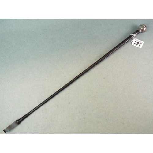 227 - Silver topped riding crop.