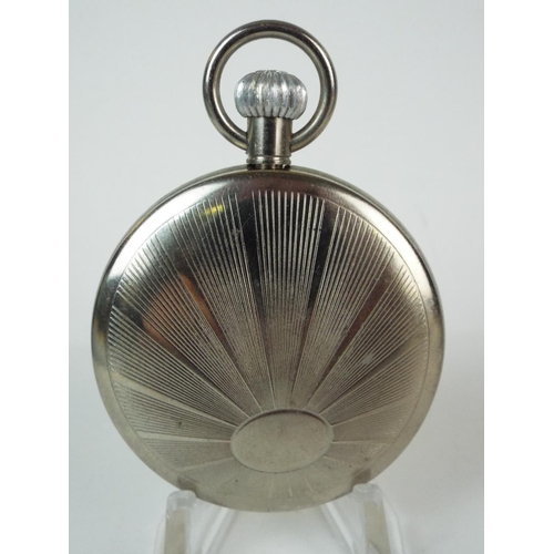 82 - Austrian Made, Duke Railway pocket watch. Working order. Chrome case with crown wind.