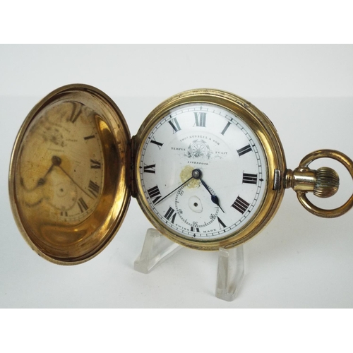 88 - Gold plated Elgin pocket watch. Russel of liverpool model. Crown wind in working order. Requires sec... 