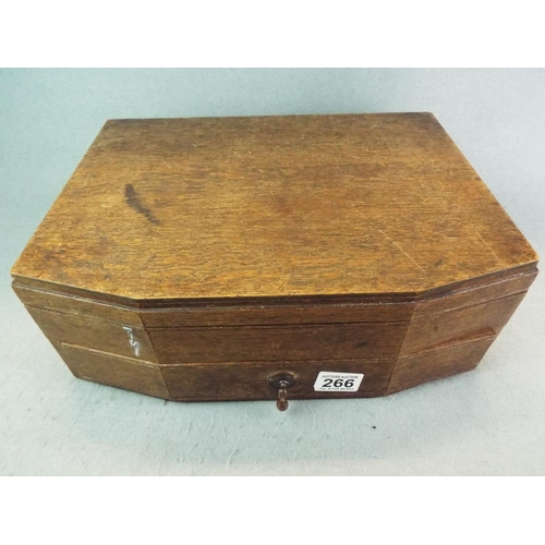 266 - Quality jewellery box with velvet lined lid and drawer, costume contents included.