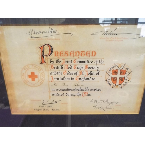 289 - WW1 Red cross certificate. Framed and mounted.