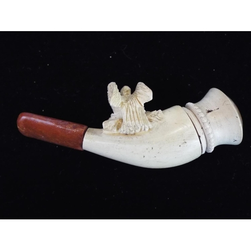 116 - Victorian  Meerschaum carved pipe with leather case depicting a bird .