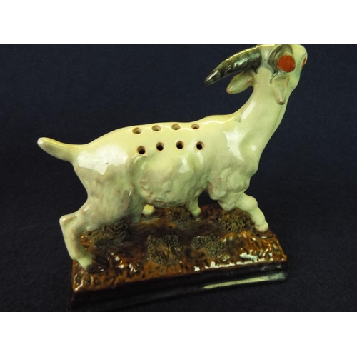 17 - Two ceramic hat pin vases as a Donkey and a Goat. Both A/F, C1900