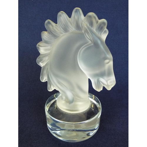 18 - French Art Glass Horse head paperweight. 6.5 inches tall.