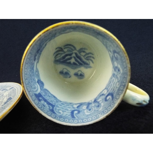 24 - Small Blue and White Victorian Coffee can and saucer in excellent order.