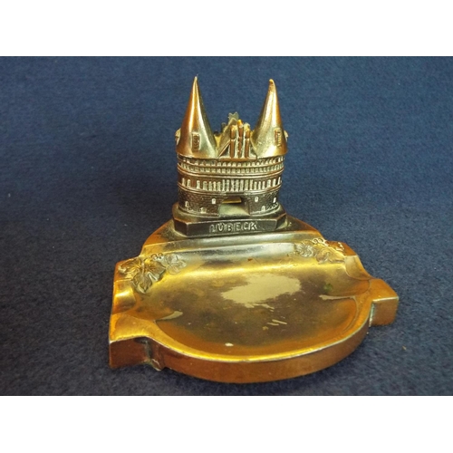 43 - Interesting Bronze Alloy lined keepsake box of Lubeck Holstentor plus matching ashtray, C1920's exce... 