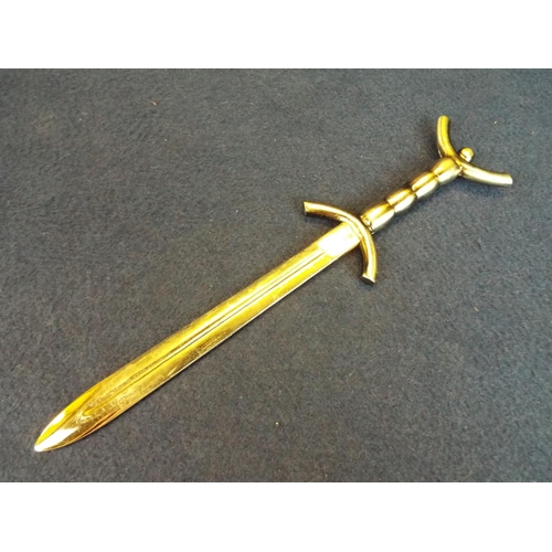 44 - Stylised sword paperknife with darkwood stand.