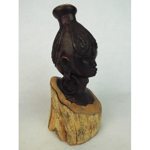 56 - Victorian Hardwood carving of a Masai woman from lignum vitae, original tree bark to base. Excellent... 