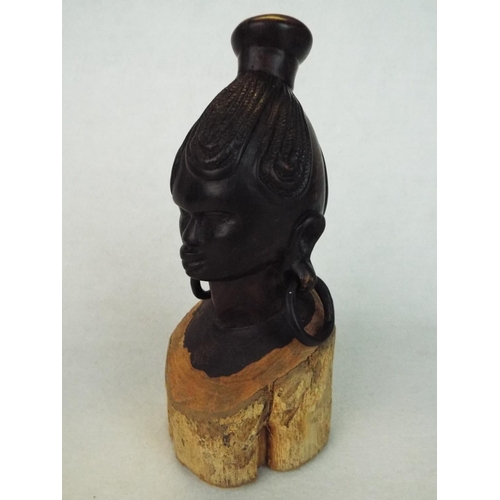 56 - Victorian Hardwood carving of a Masai woman from lignum vitae, original tree bark to base. Excellent... 