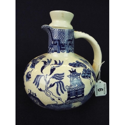 6 - Japanse Blue and white sauce jug with lid. C1950's  9 inches tall