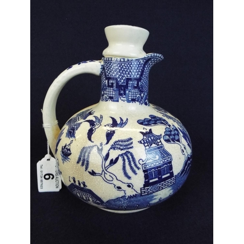 6 - Japanse Blue and white sauce jug with lid. C1950's  9 inches tall