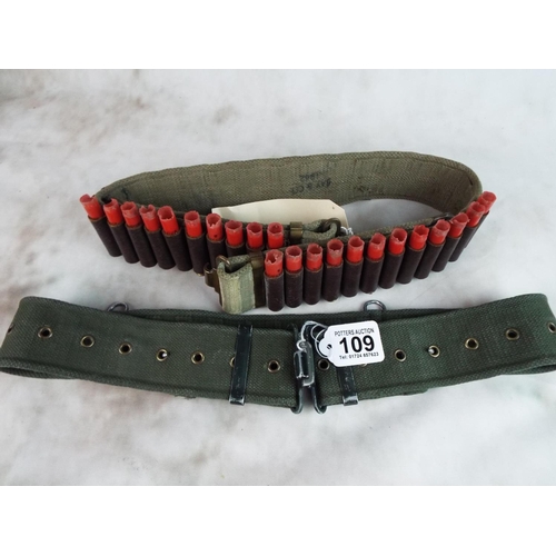 109 - Commando ammunition belt stamped 1942 plus one other webbing belt