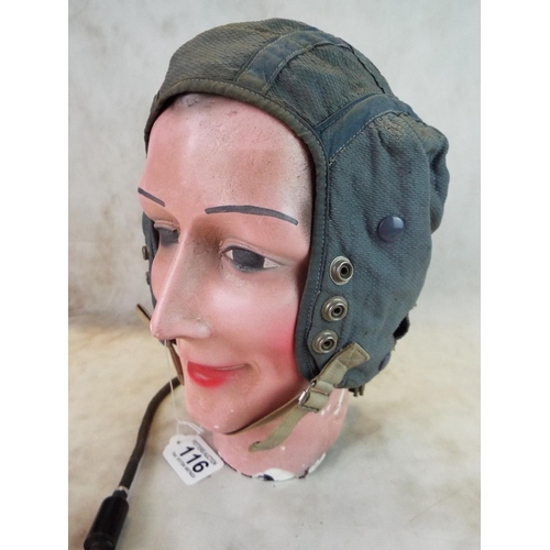 116 - 1950's pilots or tank commmanders helmet with jack plug for earphones.