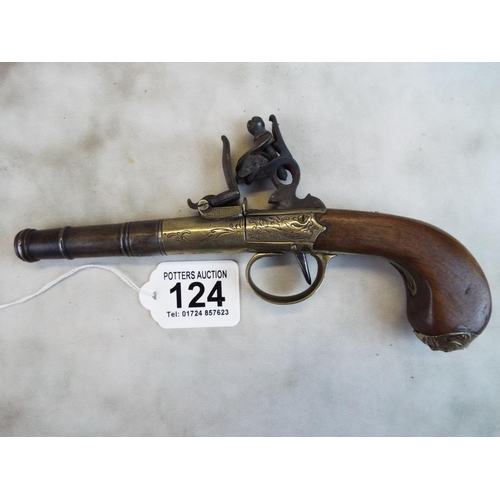 124 - Late Georgian or early Victorian screw barrel Flintlock pocket pistol by F Parr