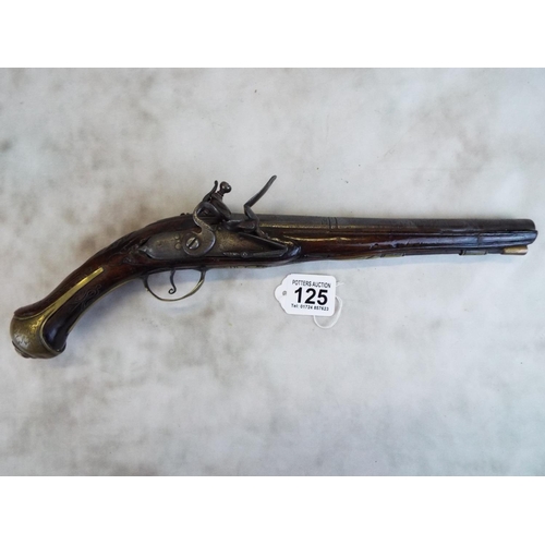 125 - Muzzle loading flintlock pistol C1820, possibly continental. A3 Condition.