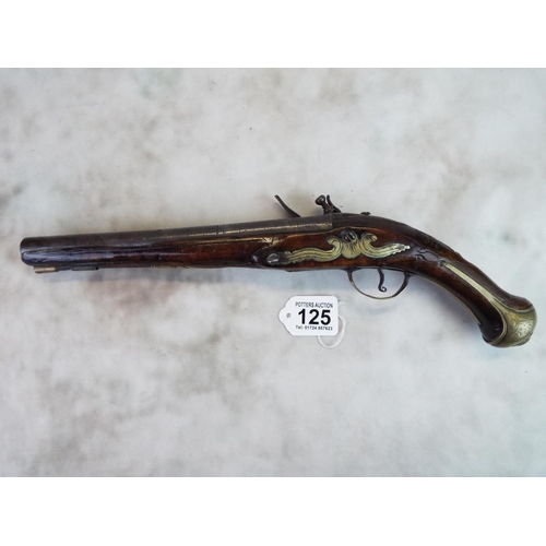 125 - Muzzle loading flintlock pistol C1820, possibly continental. A3 Condition.