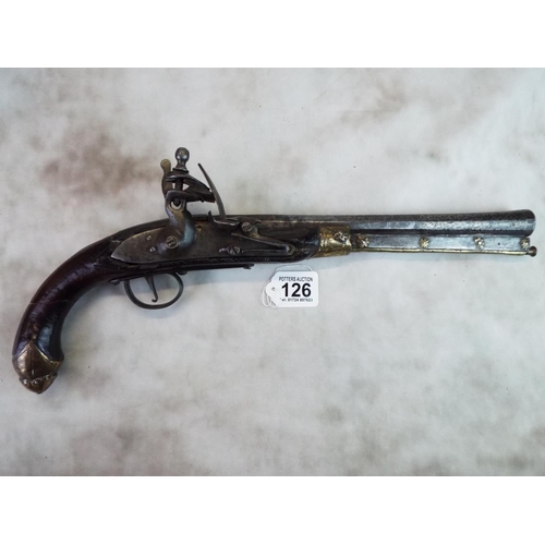 126 - Large flintlock blunderbuss style pistol. Possibly Indian made, RAJ era. Etched decorated barrel. So... 