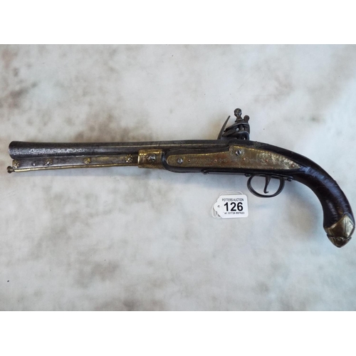 126 - Large flintlock blunderbuss style pistol. Possibly Indian made, RAJ era. Etched decorated barrel. So... 