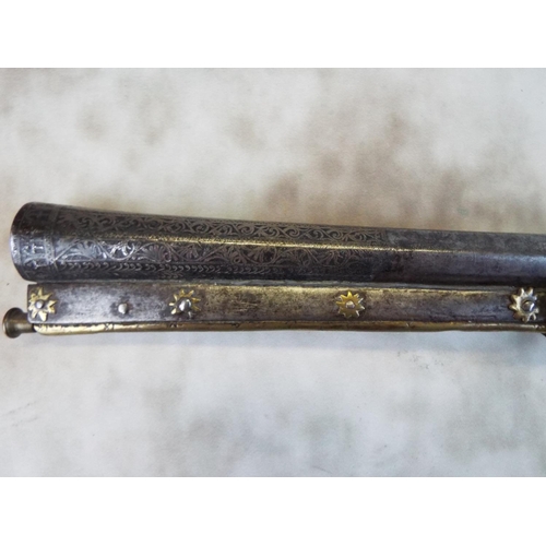 126 - Large flintlock blunderbuss style pistol. Possibly Indian made, RAJ era. Etched decorated barrel. So... 