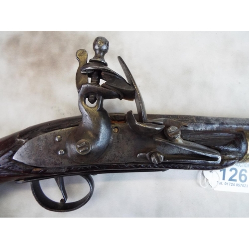 126 - Large flintlock blunderbuss style pistol. Possibly Indian made, RAJ era. Etched decorated barrel. So... 