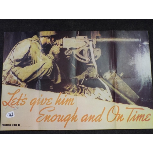 145 - large reproduction WW2 poster of an American lewis gunner.  3 ft x 2ft