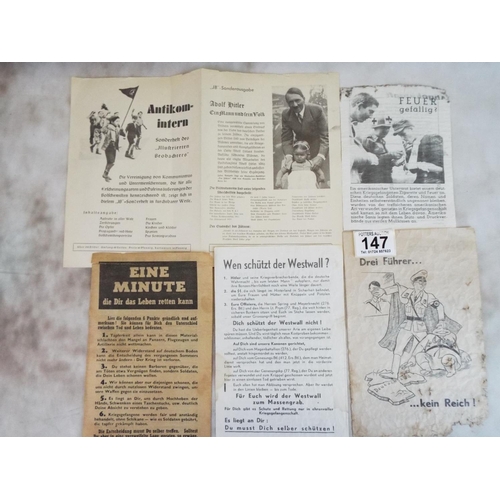 147 - Various 1940's German propaganda and surrender leaflets. All authentic issue.