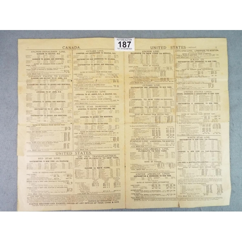 187 - 1923 Timetable of ships, trains etc, Cooks North Atlantic Services.