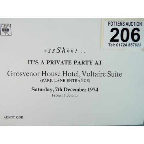 206 - Signed Party invite from Grosvenor House Hotel by Mick Robertson, (Magpie)