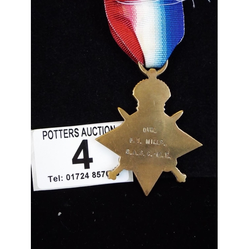 4 - WW1  1914/15 Star awarded to FT Mills SASC-MT