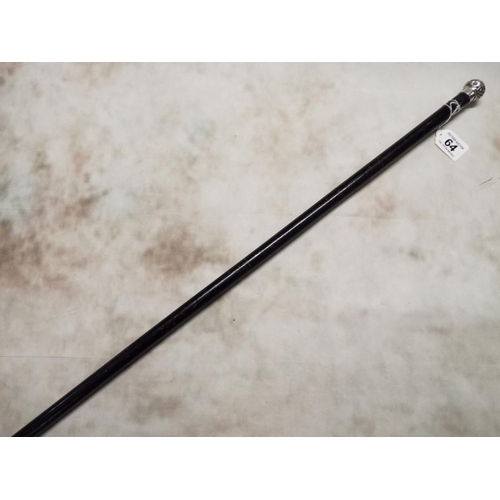 64 - Ebonised Walking cane with silver handle. London 1906