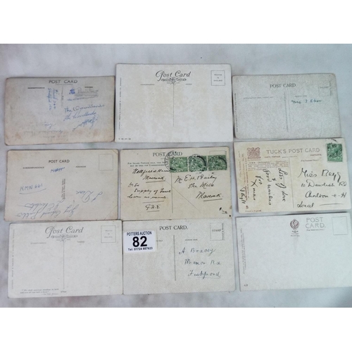 82 - Nine WW1 postcards of WW Warships, some stamped.