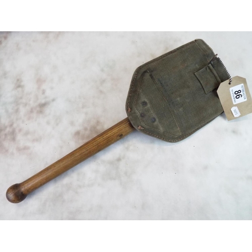 86 - 1943 Folding shovel & leather cover in excellent order. USA issue.