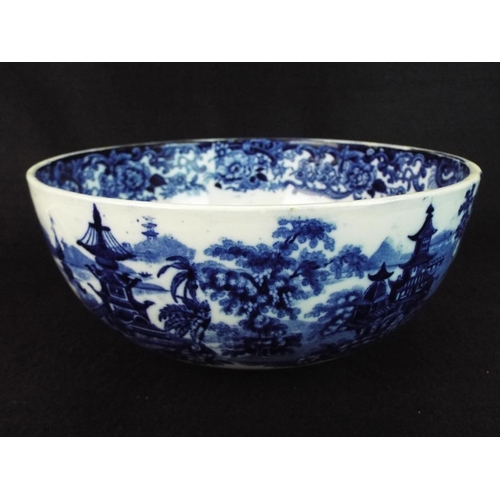 45 - Old Wedgwood willowpattern bowl. 8.5inches in diameter, indistinct mark to base.