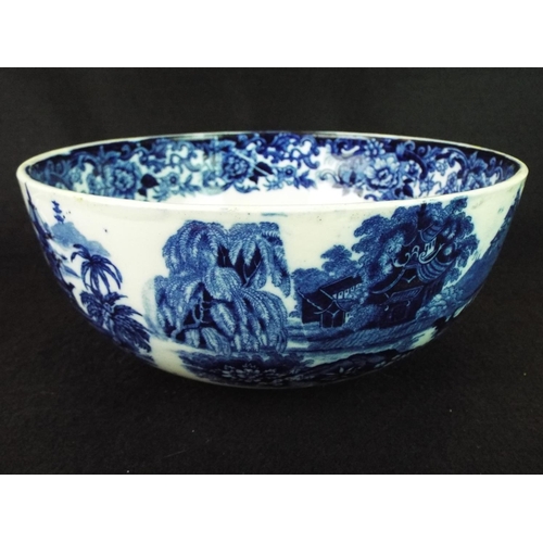 45 - Old Wedgwood willowpattern bowl. 8.5inches in diameter, indistinct mark to base.