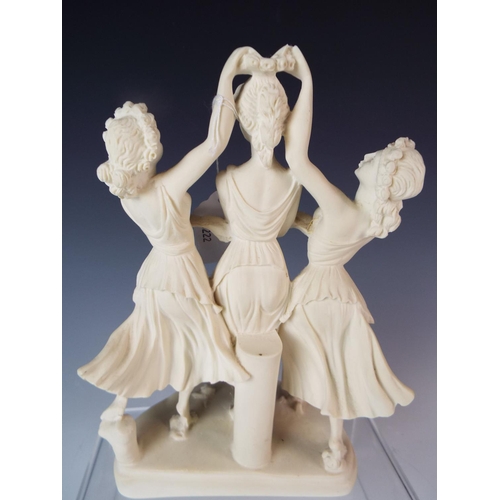 35 - Lovely hand carved alabaster figurine of a trio of classical ladies.  9 inches tall.