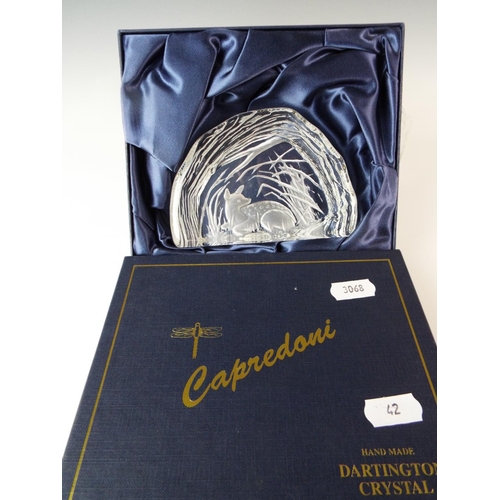 42 - Hand made, Dartington Crystal 3D paperweight of a deer. Original silk lined box.