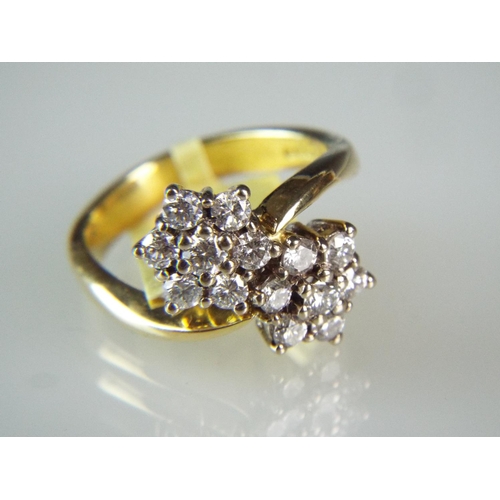 77 - 18ct Multi Diamond set ring in a twist flower pattern (skillfully made from two earrings) 1 carat of... 