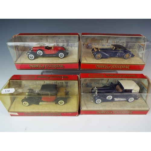 198 - Four Matchbox Models of Yesteryear 1930's era cars. Boxed and unused.