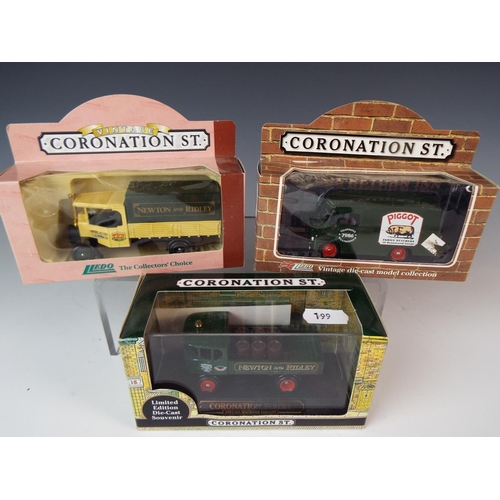 199 - Three Lledo Coronation Street promotional models. Boxed and unused.