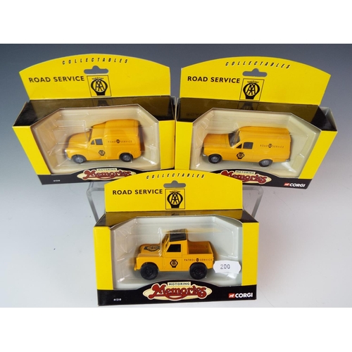 200 - Three Corgi Motoring Memories, AA vans. Boxed and unused.