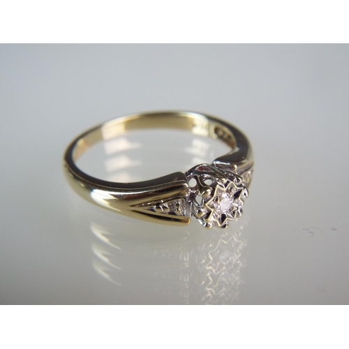 147 - 9ct Illusion set Diamond ring with Diamonds to shoulders . 0.10 pts Diamonds.  Finger size 'N5-O'  2... 