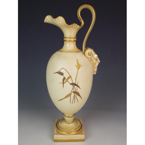 15 - Pretty Royal Worcester ewer with hand painted decoration. Repairs to base but shows very well.