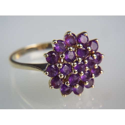 165 - 9ct Gold Multi Amethyst set cluster ring.   Finger size 'P5-Q'  3.3g