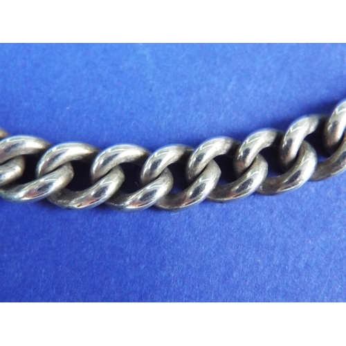 181 - Heavy graduated silver link Albert watch chain with tee bar and fob. Chain hallmarked for London 189... 